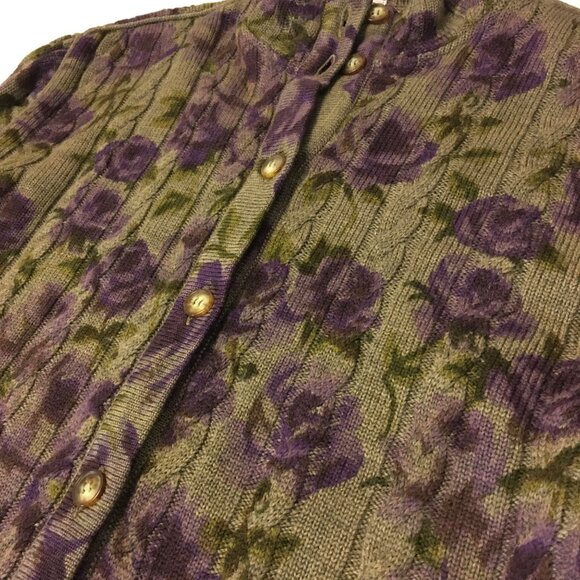 Vintage 80s Ungaro Italian Knit Button Front Cardigan Beautiful Floral Roses (2) - Picture 2 of 16